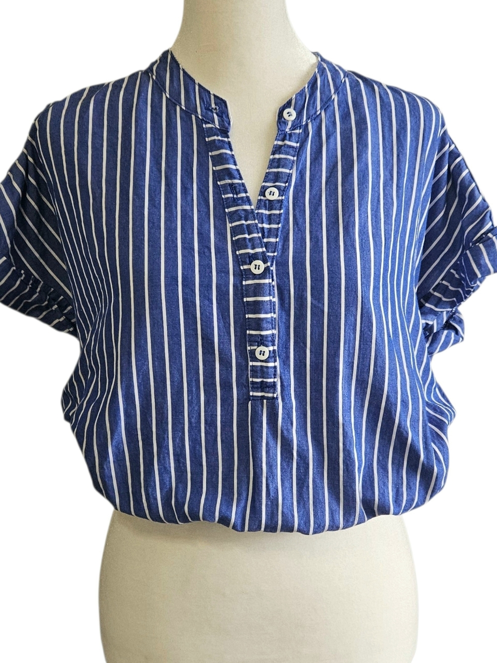 Stateside Blue and White Striped Blouse Cropped 100% Cotton S Minimalist